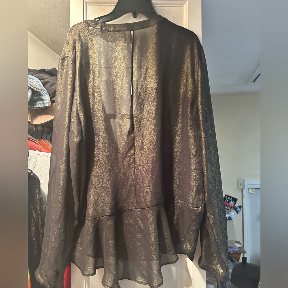 Jennifer Lopez Black Sheer Metallic Long-Sleeve Blouse - Picture 4 of 7